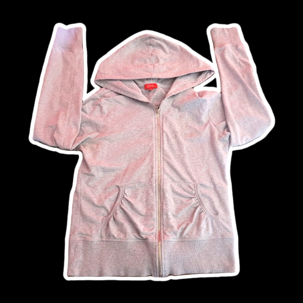 guess y2k gray plush zipup hoodie